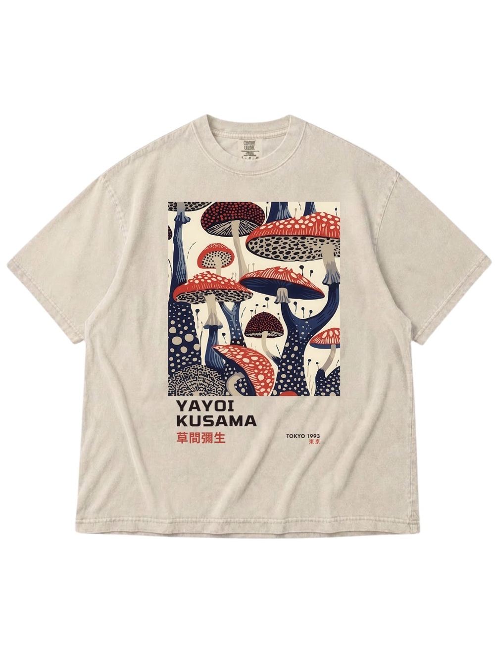 Comfort Colors Ivory Tee with Red & Navy Mushroom Print